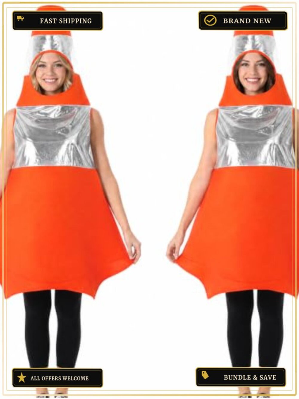 2 Pc Halloween Traffic Cone Costume Adult One Size Polyester Jumpsuit
